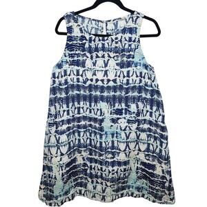 Nicole Miller Linen Shift Dress Medium Print Sleeveless Boho Beachy Lagenlook